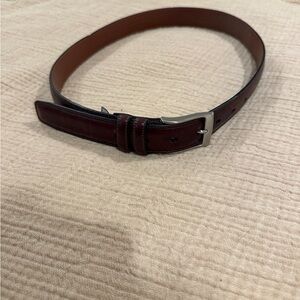 Perry Ellis Men's Dark Burgundy Leather Belt with Silver Buckle
